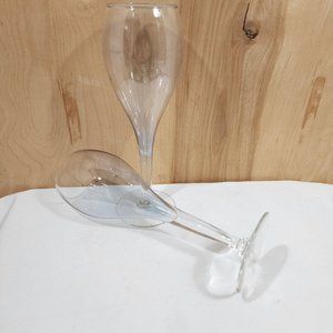 2) Teardrop Blue Luster Champagne Glasses tulip style flute